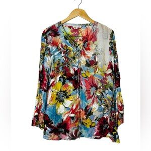 Vintage Roberto Cavalli Silk Blouse Multicolor Floral Y2K Fairy Size M